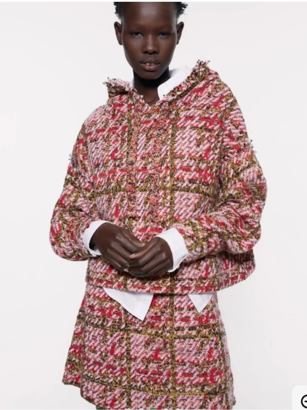 Zara Multicolor Bouclé Knit with Red, Yellow & Cream skirt set